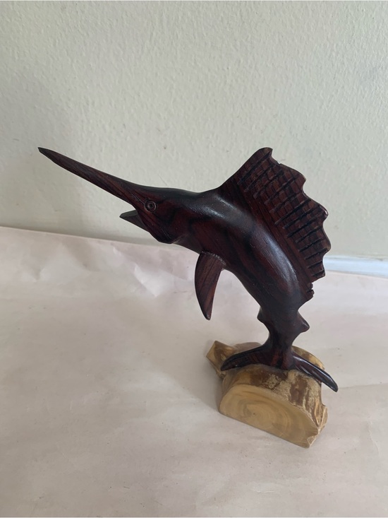 Other - Vintage Ironwood Swordfish Marlin Hand Carved MCM Nautical Wood Sculpture 8”